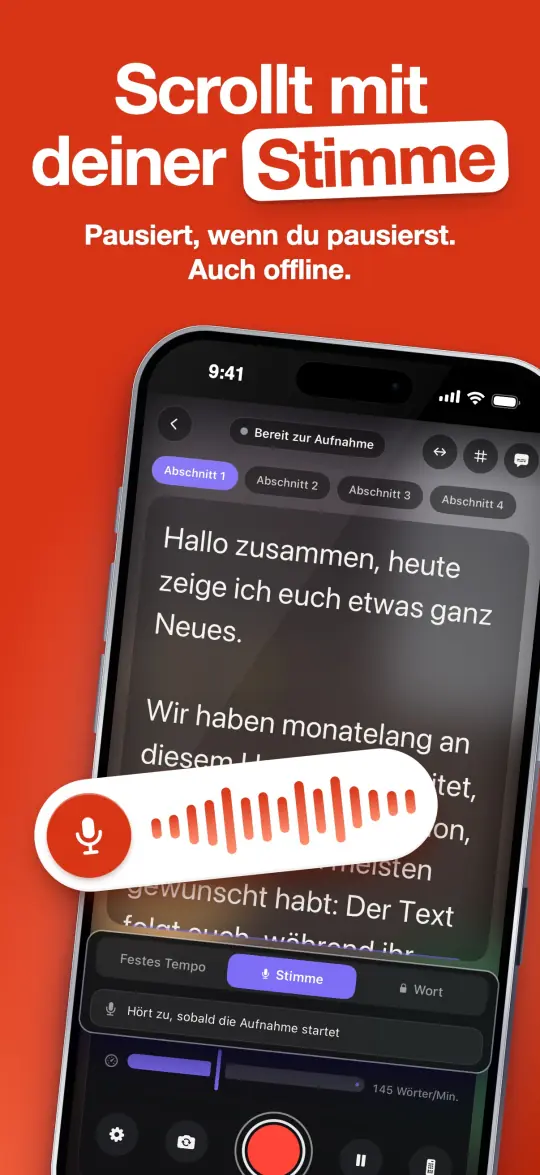 Scrollt mit deiner Stimme — Pausiert, wenn du pausierst. Auch offline.
