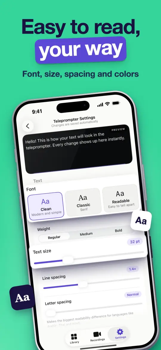 Easy to read, your way — Font, size, spacing and colors