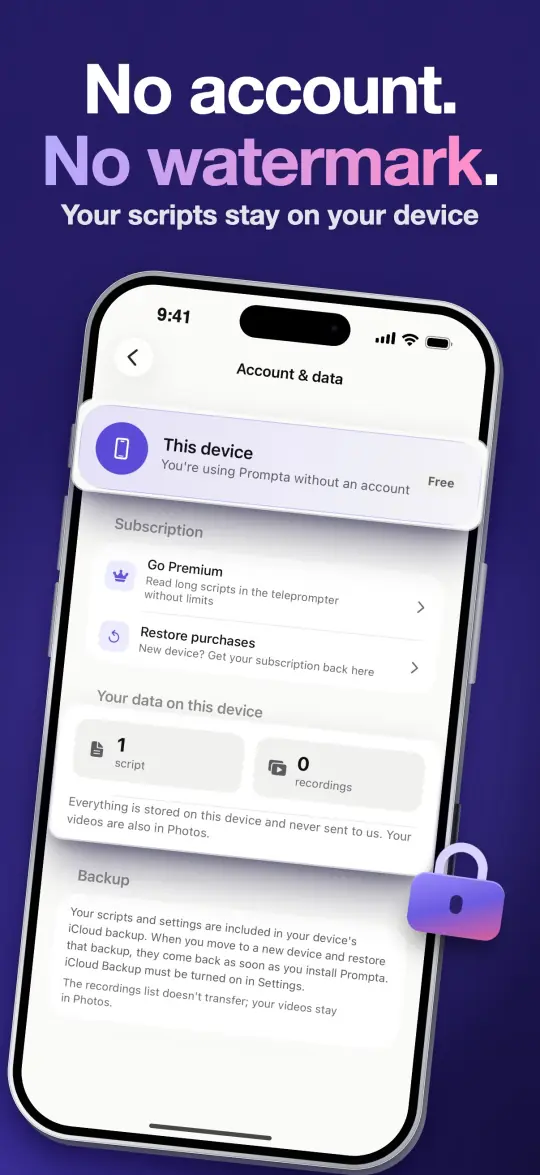 No account. No watermark. — Your scripts stay on your device