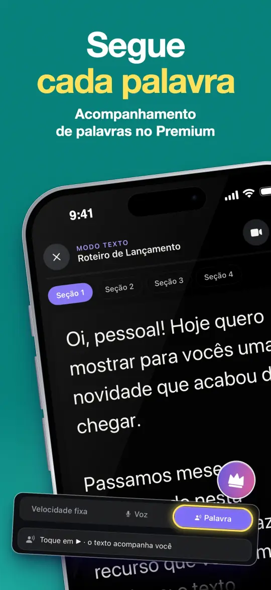 Segue cada palavra — Acompanhamento de palavras no Premium