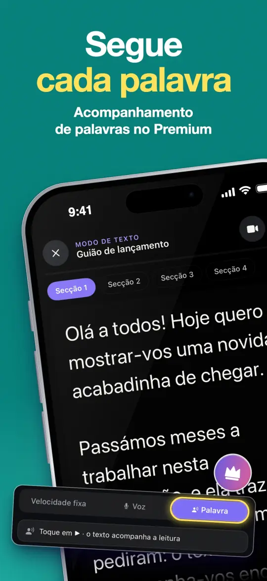 Segue cada palavra — Acompanhamento de palavras no Premium