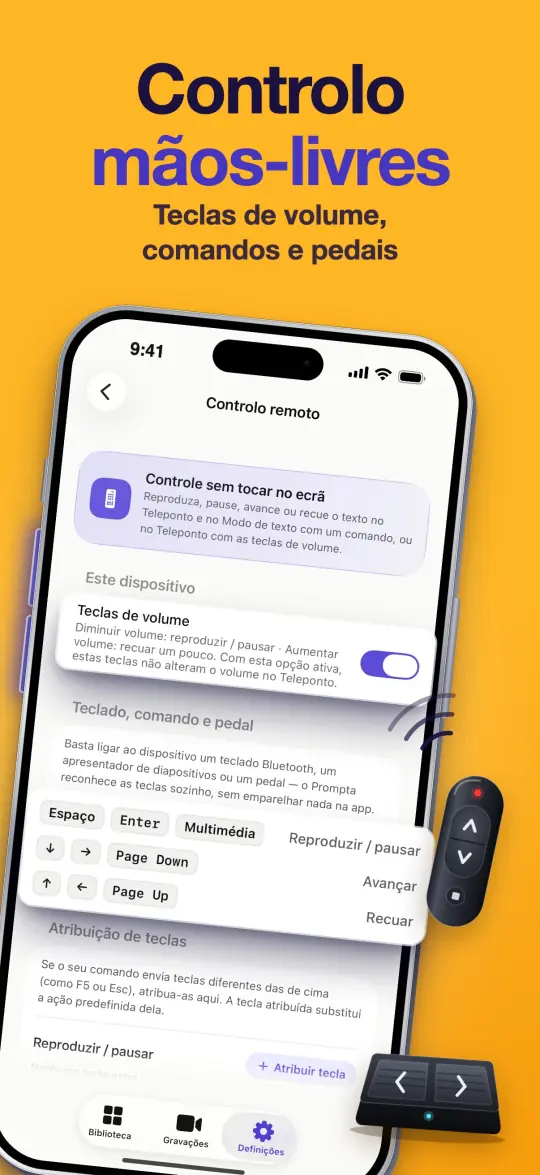 Controlo mãos-livres — Teclas de volume, comandos e pedais