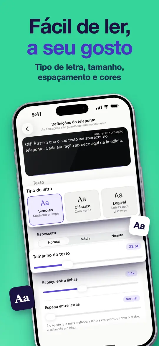 Fácil de ler, a seu gosto — Tipo de letra, tamanho, espaçamento e cores